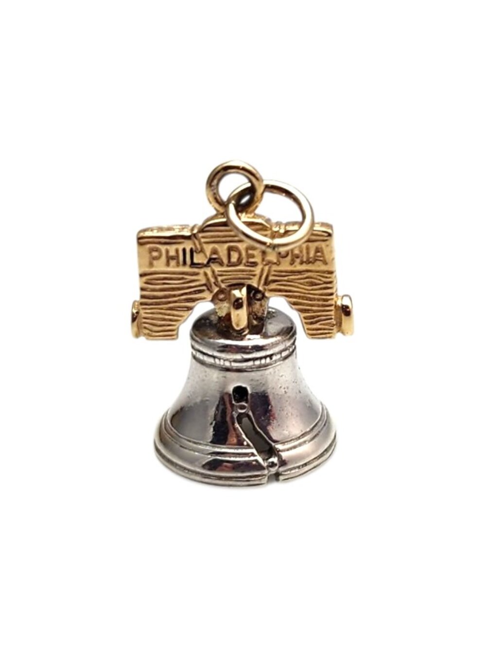 10K Yellow Gold and Silver Mixed Metal Liberty Bell Charm #25275